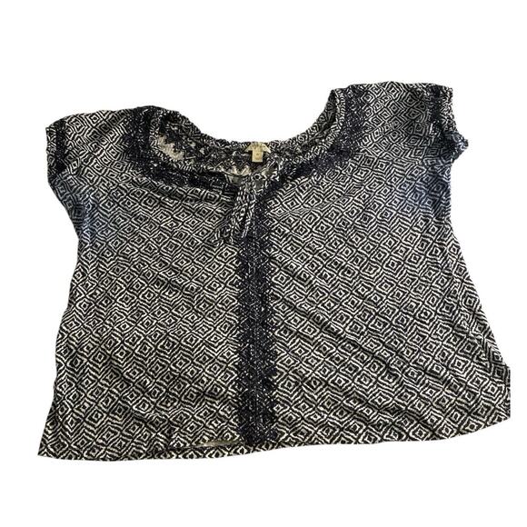 Boho Geometric Print Peasant Blouse Navy White Style & Co 0X - Picture 2 of 6